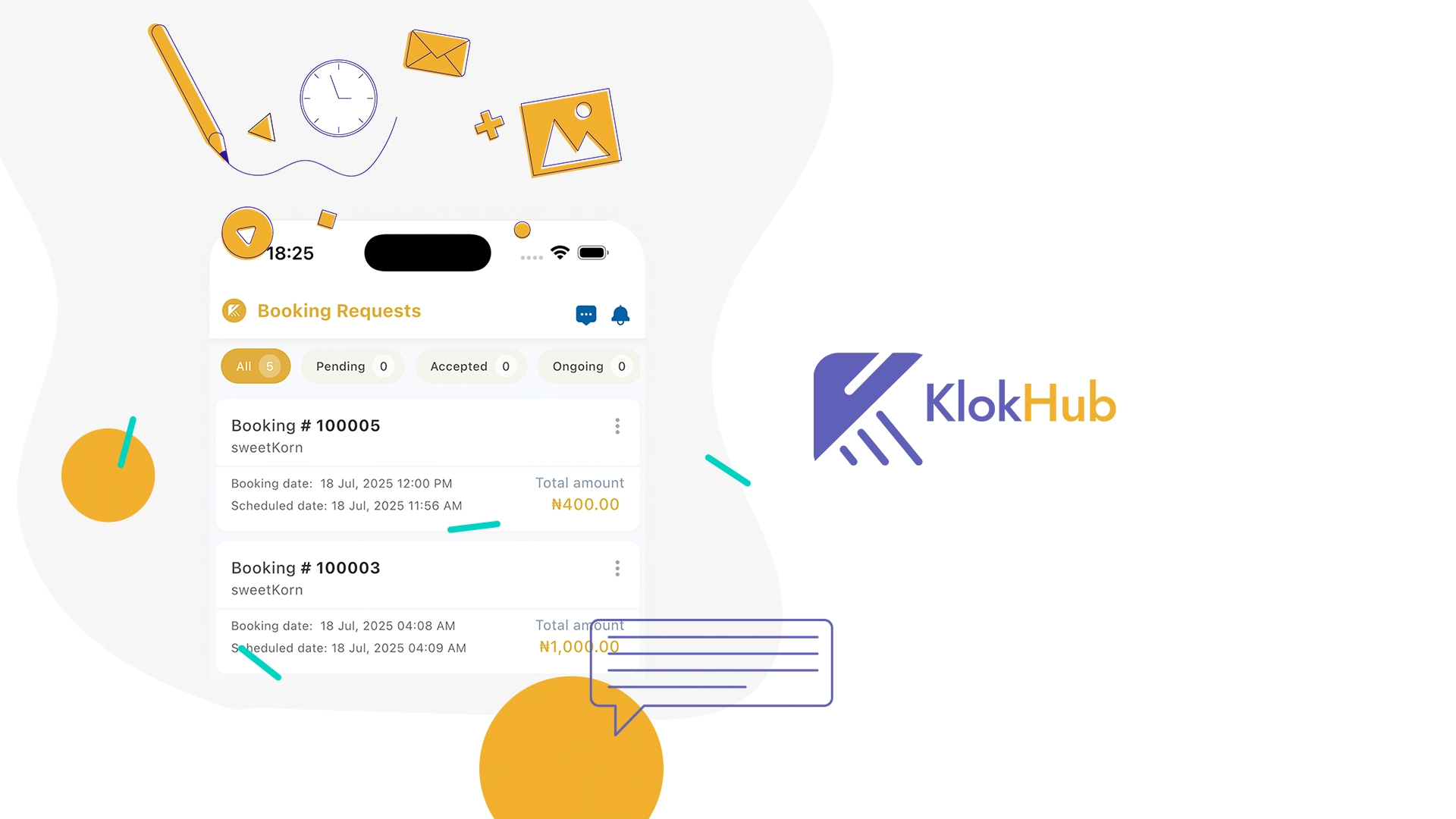 The KlokHub freelancer profile page, showing fields for a portfolio, bio, and skills.