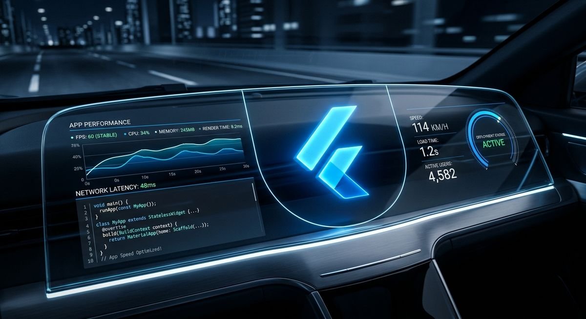 Developer dashboard visualizing metrics to optimize Flutter app performance