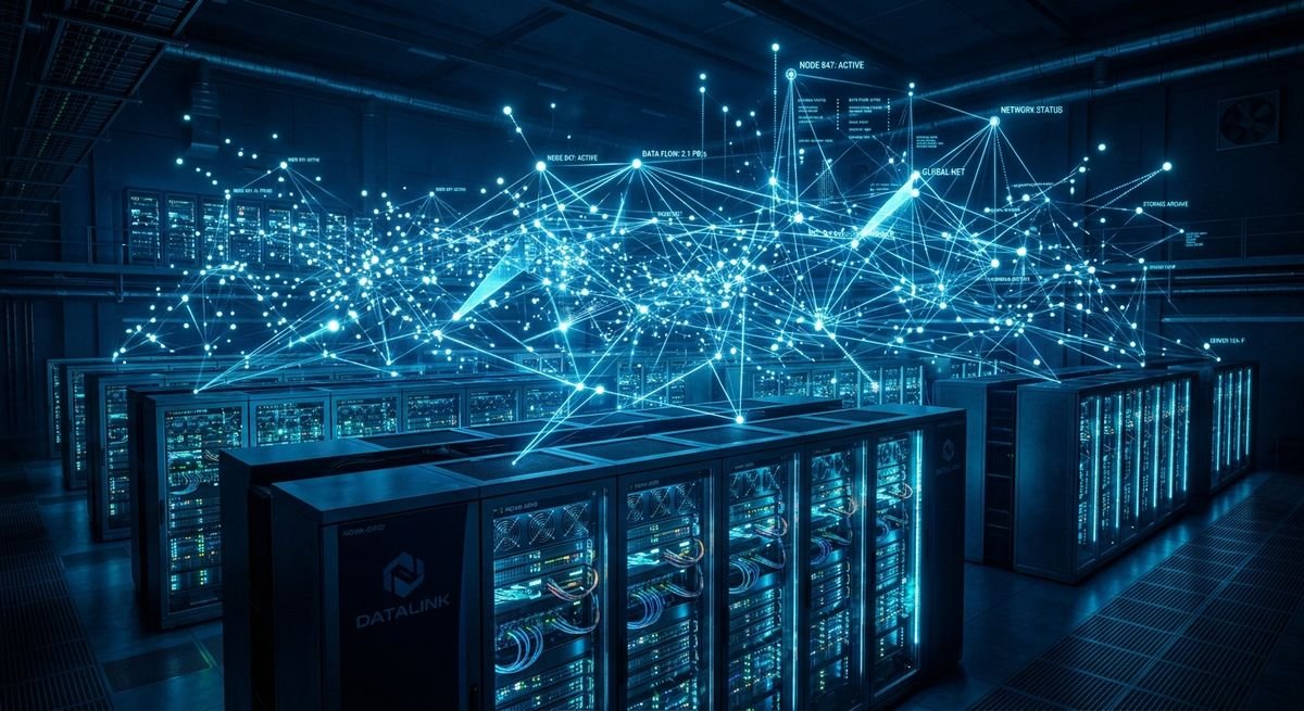Digital representation of cloud-native infrastructure showing interconnected nodes in a modern data center.