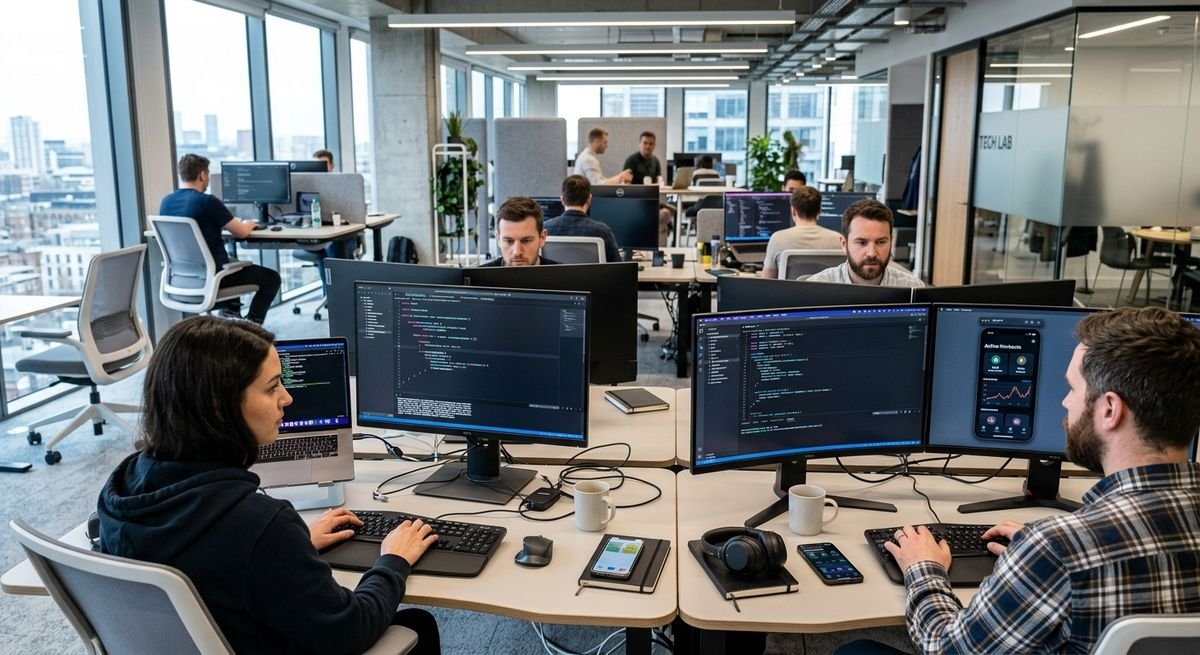 Krustylab professional developers working on advanced multi-platform mobile applications.