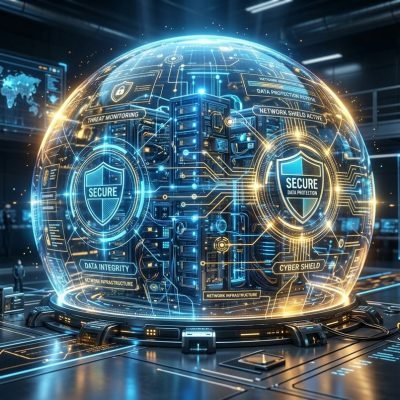 Abstract digital representation of enterprise cybersecurity trends and data protection measures.