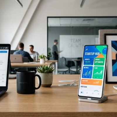 A professional developer analyzing mobile app development metrics for a startup business strategy.