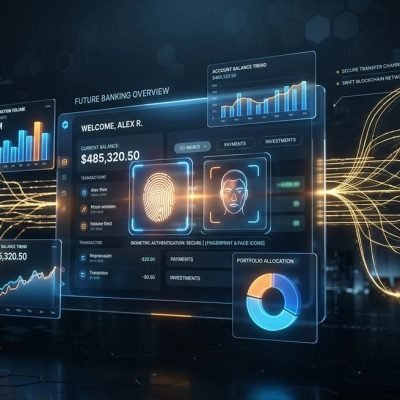 Futuristic digital interface representing modern financial technology innovations and banking evolution