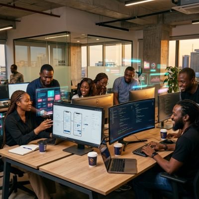 Nigeria Startup Tech Partner Krustylab team collaborating on software development.